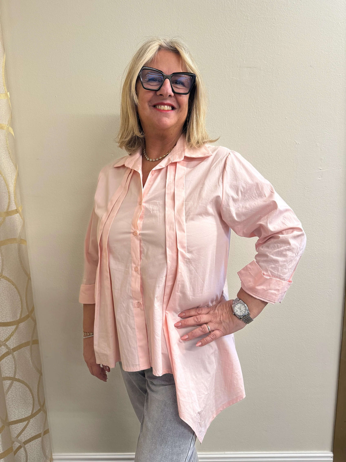 Camicia Asimmetrica Aurelia Women's Oversized Shirt – Elegant Pink Casual Blouse