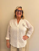 Camicia Vichy Women's Lightweight Checkered Shirt – Elegant Relaxed Fit Blouse
